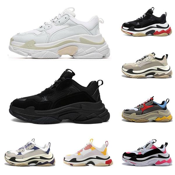 

новые triple s мужчины женщины платформа обувь мода париж кроссовки черный белый бежевый брейд розовые винтажные мужские тренеры повседневна, Black