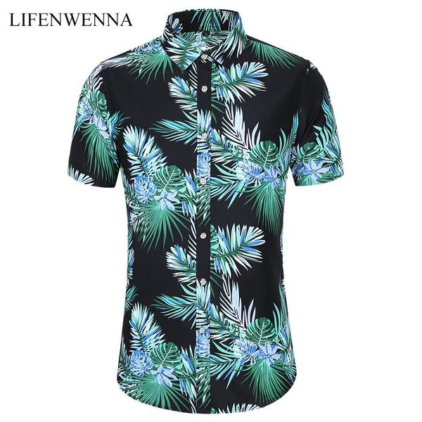 

2020 casual shirt summer men's shirt new fashion flower printed short sleeve shirts mens beach hawaiian plus size 6xl 7xl, White;black