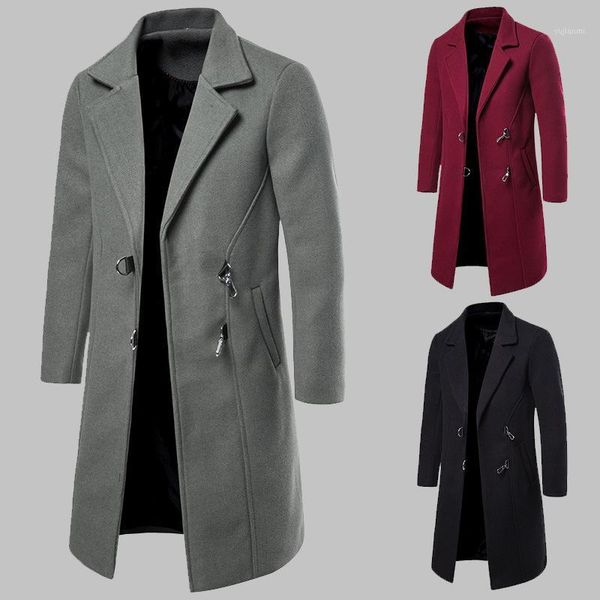 

autumn and winter 2019 small lapel design fashion casual style black grey red colors men's long wool coat men wool jacket1