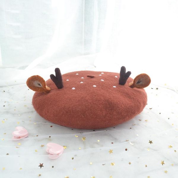 

berets soft sister lovely checking baize, japanese antlers ears beret hat creative female christmas gifts, Blue;gray