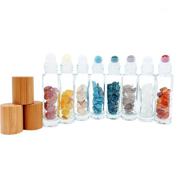 

storage bottles & jars natural gemstone roller bottle bamboo cover wooden grain plastic essential oil quartz p2341