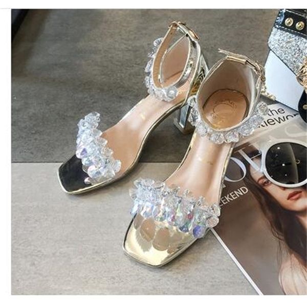 

2020 summer sandals ladies shoe leap crystal women's flicker bounce shoes open foot gladiator mizq, Black