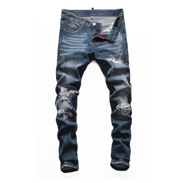 

2021 men's distressed ripped skinny jeans fashion mens jeans slim motorcycle moto biker causal mens denim pants brand men jeans, Blue