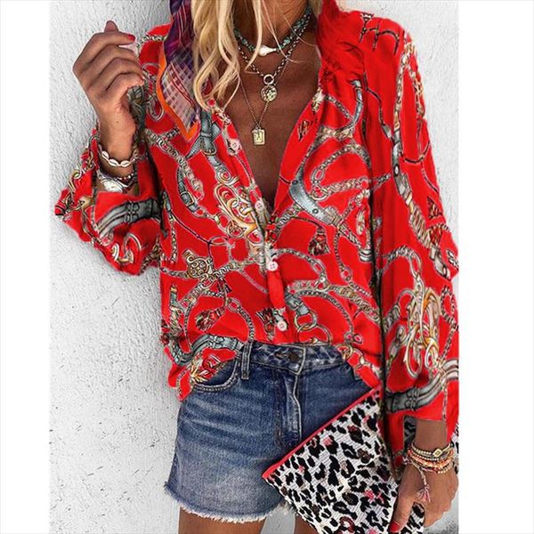 

long sleeves casual women blouses v neck button cardigan loose print office ladies 2020 thin spring summer blouses, White