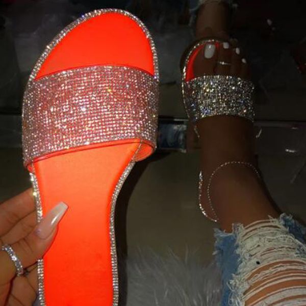 

women new ladies slippers fashion slides female open toe flats woman crystal beach shoes women's footwear plus size 42 y1202, Black