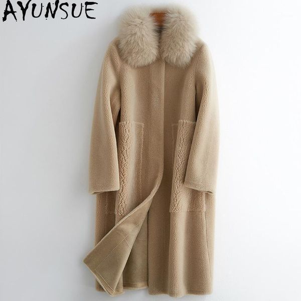 

ayunsue winter jacket women real fur coat fur collar korean long wool coats and jackets abrigos mujer invierno 20201, Black