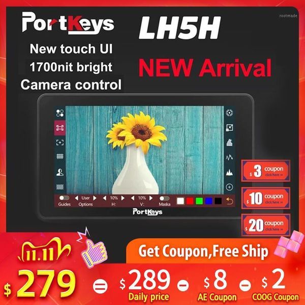 

portkeys lh5h hdr 1700nit camera monitor 4k ui touch screen 5.2" hlg, 3d lut,touch remote camera control pk feelworld pk lh51
