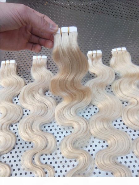 

lummy indian remy hair 16" 18" 20" 22" 24" 100g 40pcs #613 body wave tape in hair glue skin weft hair extension, Black