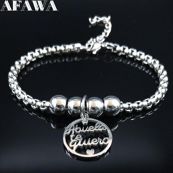 

link, chain 2021 family grandmother stainless steel bracelets for women bead silver color bracelet bangle jewelry pulseras mujer b18392, Black