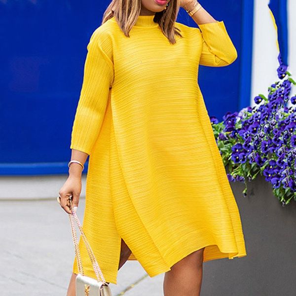

african streetwear yellow dress a line stand collar casual loose oversize vestidos women fall autumn clothes midi dresses 2020, Black;gray
