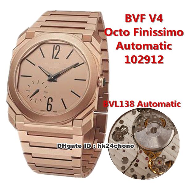 

2021 bvf v4 octo finissimo rose gold cal.bvl138 automatic mens watch 102912 rose gold dial rose gold bracelet gents sports watches, Slivery;brown