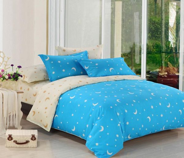 

wholesale- printing bedding set moon and stars bed set duvet cover sheet twin full  size bed linen1