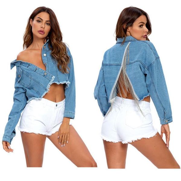

2020 woman long sleeve short denim jacket coat fashion trendy tassel jean jacket spring summer female clothing xs, Black;brown