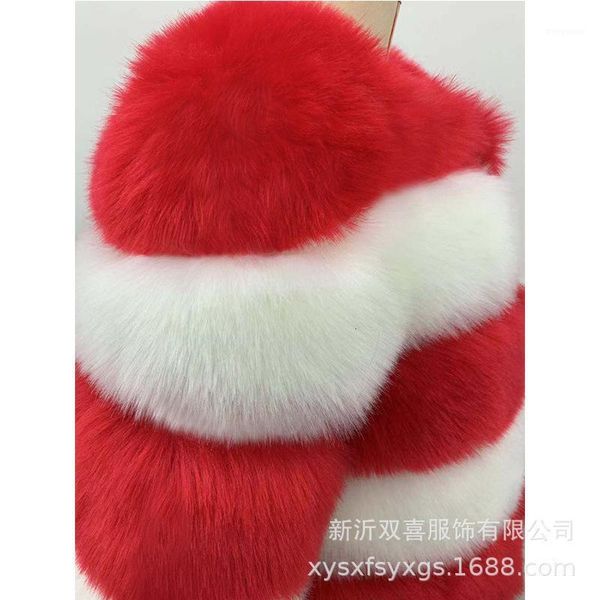 

haining women's short color contrast splicing fur grass coat1, Black