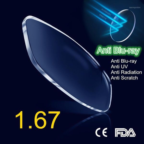 Óculos de sol Blocking Anti Blue Light Bloqueio 1.67 Prescrição CR-39 Lentes de óculos asféricas de resina lentes miopia hiperópia lente Presbyopia