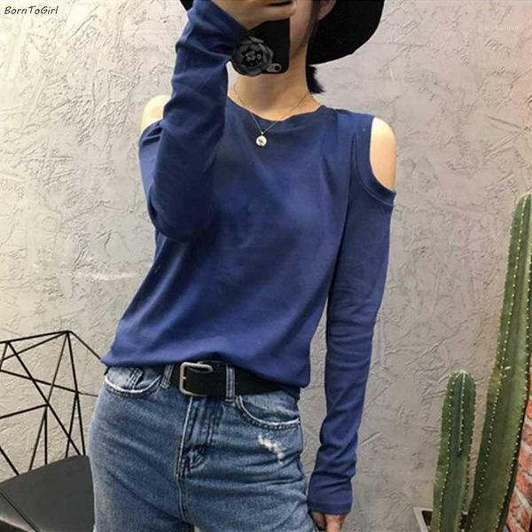 

borntogirl 2020 autumn women's casual long sleeve o neck black white blue t shirts tees1