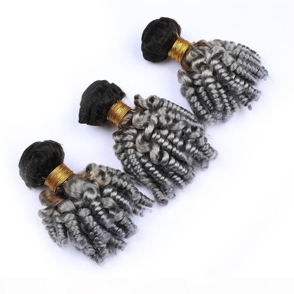 

virgin peruvian human hair silver grey ombre bundles deals aunty funmi hair weaves #1b grey dark root ombre human hair weft extensions, Black;brown