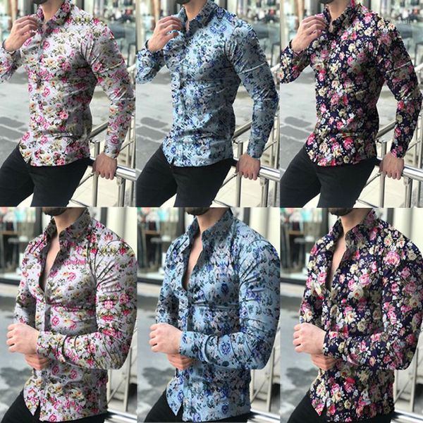 

2020 new fashion men's casual printed floral long sleeve button shirt blouse -5xl male dress shirt camisa masculina1, White;black