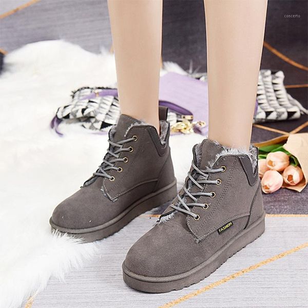 

women snow boots ladies shoes winter sedue lace up plush non slip ankle boots casual flats warm female shoe new woman fashion1, Black