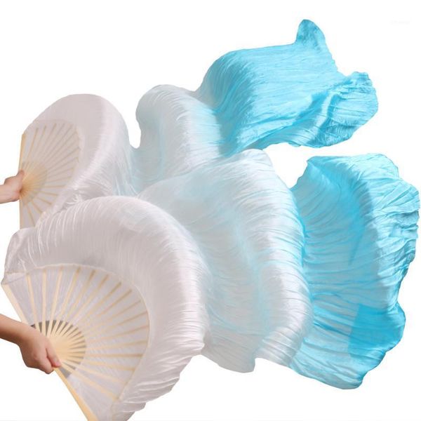 

high selling 100% real silk fans 1 pair handmade dyed quality silk belly dance fans dance props white + turquoise 5 sizes1, Black;red