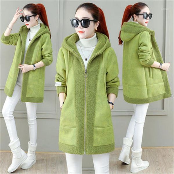 

plus velvet thickening in the long coat female 2020 winter fashion new hooded fur one warm lamb fur grass coat tide h002491, Black