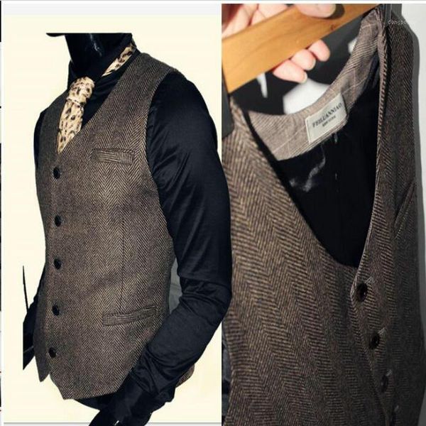 

herringbone striped grey suit vest single breasted vintage waistcoat men england style autumn plus size gilet homme ma-091, Black;white