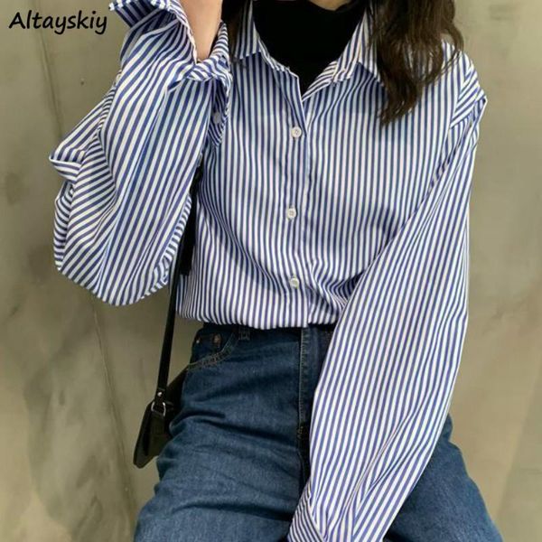

shirts women long sleeve simple striped loose spring ulzzang female clothes daily bf chic outwear new arrival student casual, White