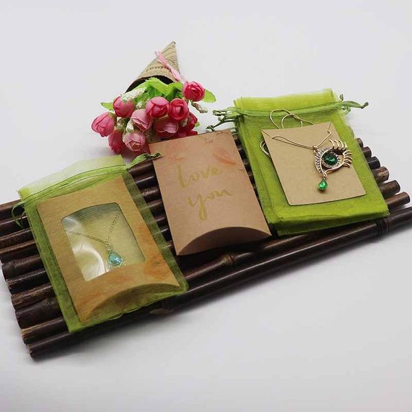 

2020 новая 10 коробка 10 внутренняя карта10 органза сумка мешок diy kraft paper window подушка box ожерелье карта очистить подушку pvc bbyis