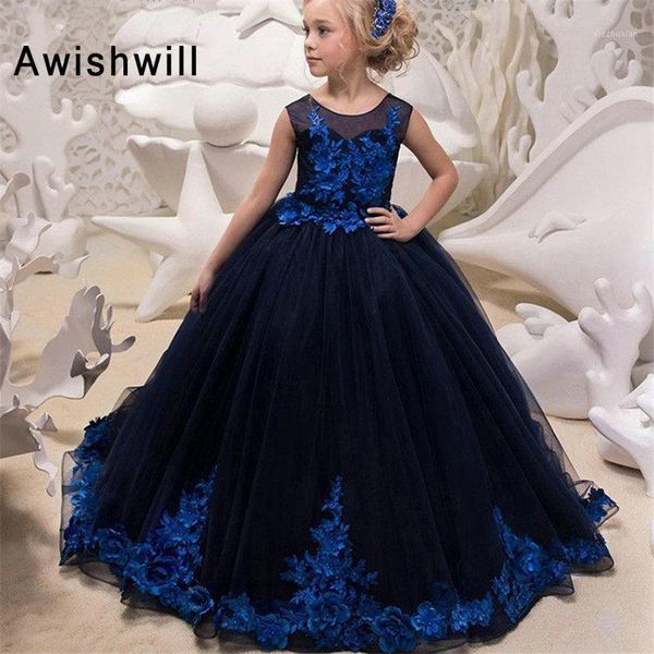 

girl's dresses arrival illusion neck flower girl dress appliques tulle lace-up back kids pageant gown for weddings1, Red;yellow