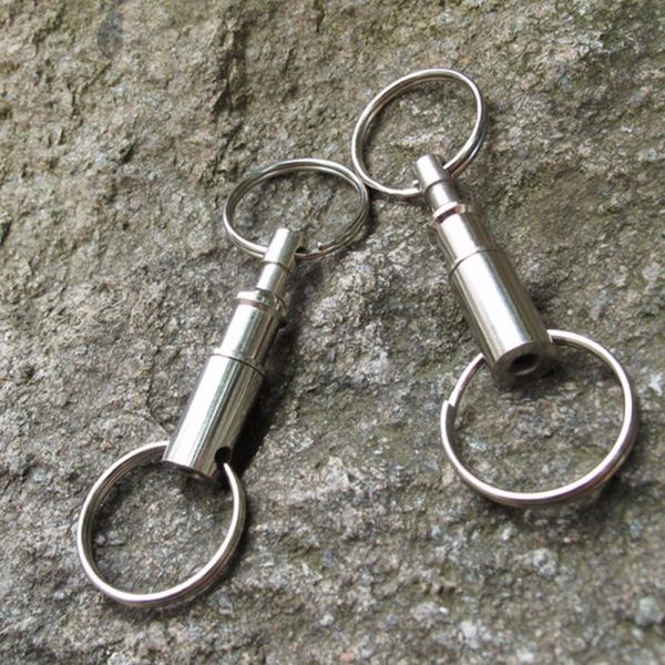 

dual detachable key ring pull apart quick outdoor release keychain keyfob split snap lock holder steel removable key chain, Slivery;golden