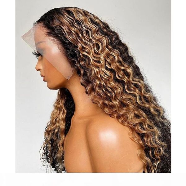 

glueless peruvian deep wave ombre full lace human hair wig with baby hair lace front wigs for black women natural hairline, Black;brown