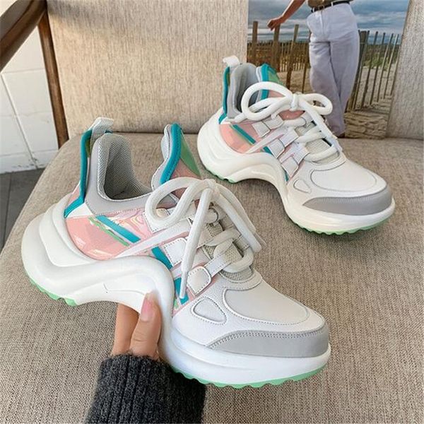 

2021 new spring women's will see two inches deep raised chunky shoes casual 70s7, Black;white
