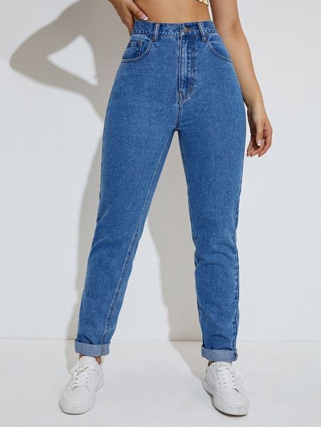 

high waist straight leg jeans 47lb#, Blue