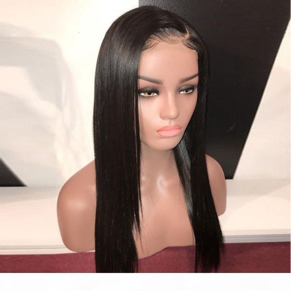 

fake scalp lace wigs 13x6 frontal glueless real 100 virgin peruvian straight pre plucked fake scalp lacefront human hair wig for black women, Black;brown