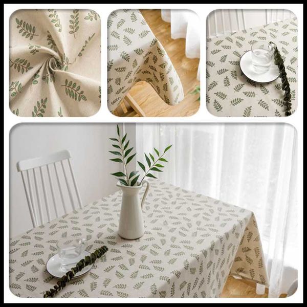 

table cloth cotton linen tablecloth rectangle leaf print modern desk cover for living room-kitchen item- home decoration basse de salo