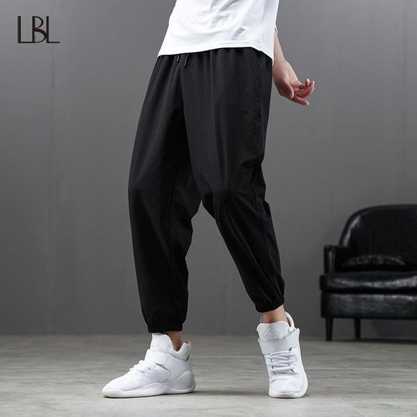 

men's pants 2021 hip hop streetwear joggers men casual solid color pant trousers elastic waist harem male bottoms sportswear, Black