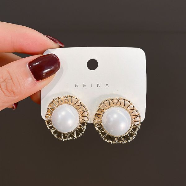 

npkds fashion design elegant pearl spherical earrings female korean hollow lace temperament earrings, Golden