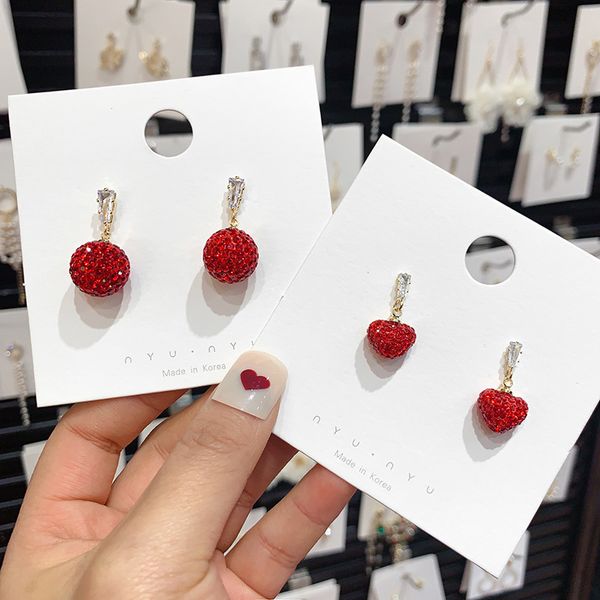 

fashion 925 silver needle new year red small peach heart earrings south korea dongdaemun red rhinestone love heart stud earrings earrings fa, Golden