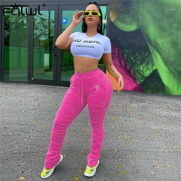 

fqlwl streetwear stacked sweatpants women trousers pleated ruched pants women joggers casual neon high waist pants female1, Black;white