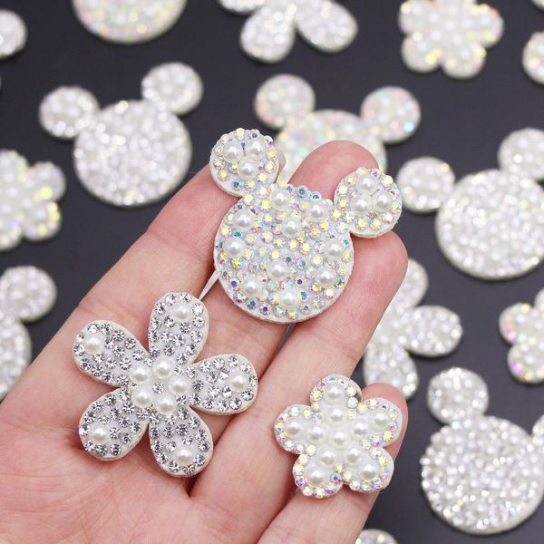 

10pcs pearl patch flower/mouse head padded appliques sew on clothing patches ab rhinestone diy hair clip/dress/bags