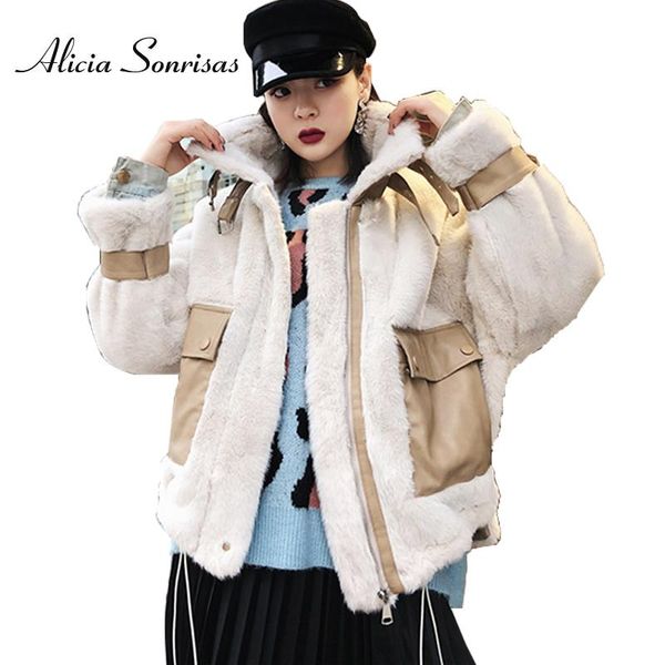 

women's leather & faux winter jacket women short fur lamb coat 2021 loose thick warm sheepskin coats female motorcycle biker parkas dby, Black