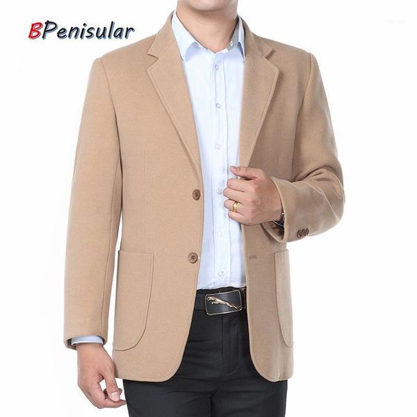 

2020 spring men blazers solid lapel collar plus size casual suit jackets long sleeve single breasted fashion loose woolen coat1, White;black