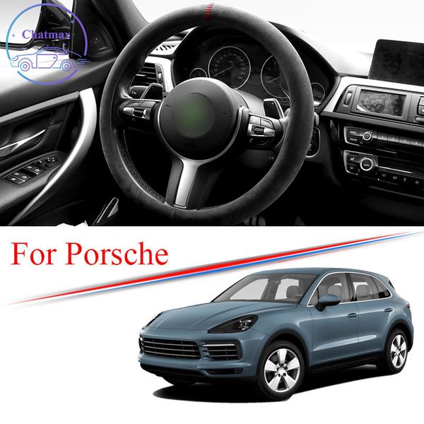 

alcantara car steering wheel cover suede trim strip for porsche cayenne macan 718 911 boxster universal 38cm 15 inches interior accessories