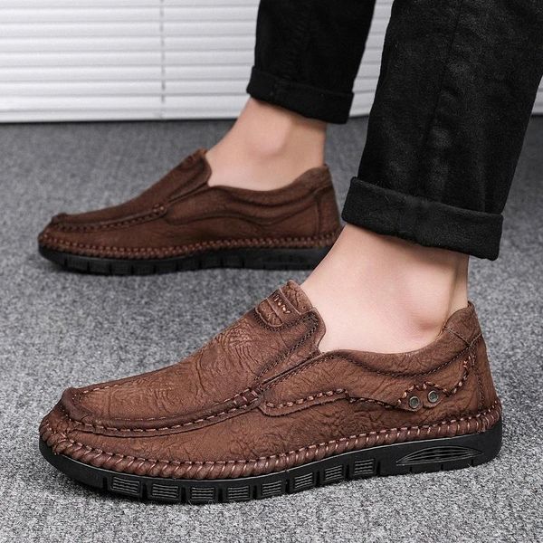 

loafers shoes men casual shoes spring autumn genuine leather slip-on fashion men's flats mocasins footwear brand men #545e, Black