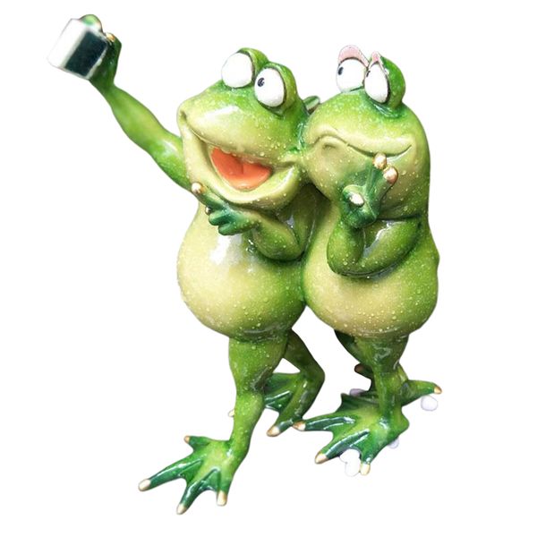 

funny selfie frogs statue figurines sculpture for tablecabinet shelf, resin artwork