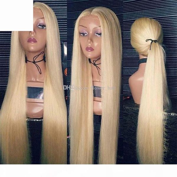 

full lace human hair wigs brazilian light blonde human hair color 613# straight thick glueless lace front wigs with baby hair, Black;brown