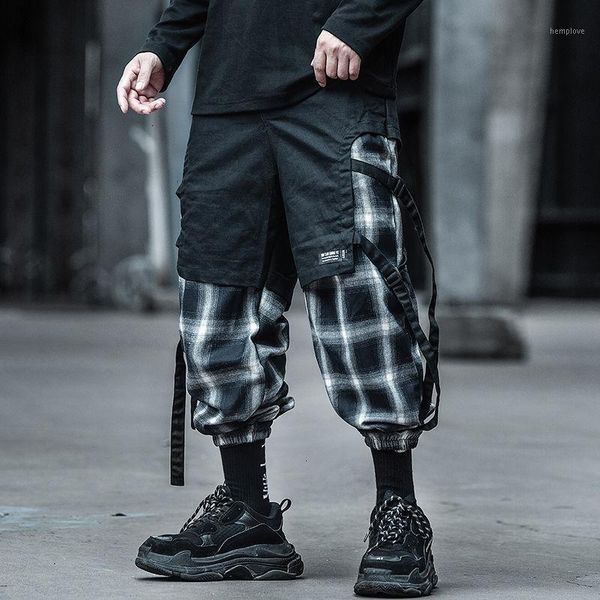 

hybskr men's plaid straight harem pants korean man loose trousers streetwear male 2020 autumn fashion casual pencil pants1, Black