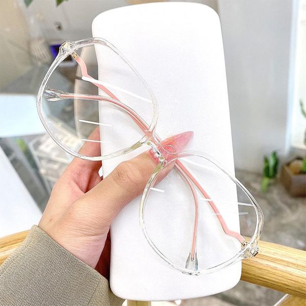 

retro anti-blue light wave leg glasses metal frame flat lens ultralight fashion vintage eyeglasses clear lenses plain spectacles, Black