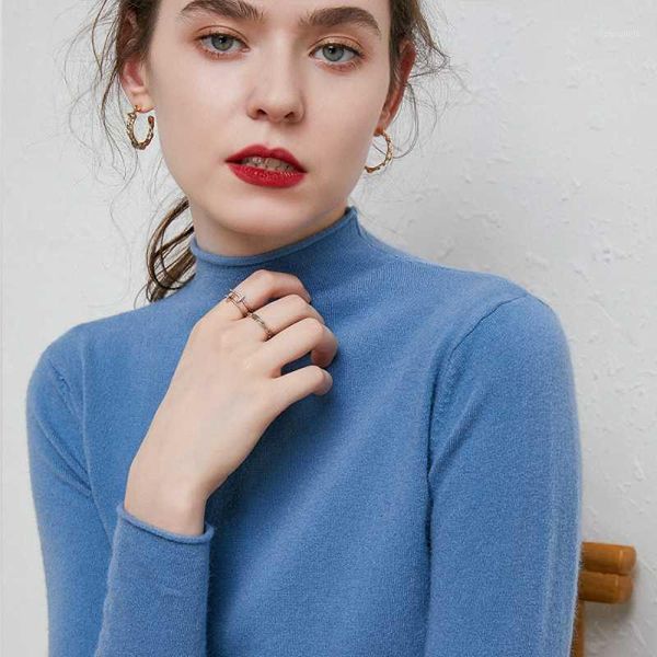 

new autumn winter women sweater half-high collar solid color korean fashion all-match long sleeve slim-fit sweater primer shirt1, White;black