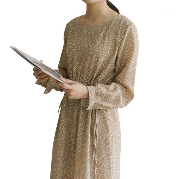 

2020 spring summer apparel polka dot dress for women loose square collar intelligent light mature lazy long dresses1, Red